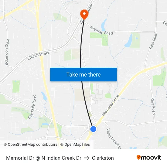 Memorial Dr @ N Indian Creek Dr to Clarkston map