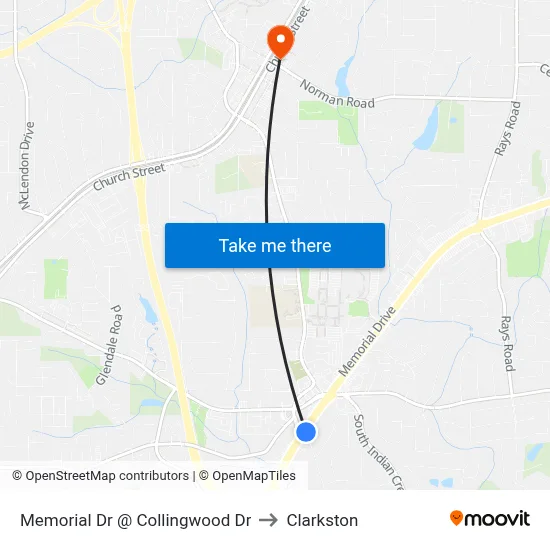 Memorial Dr @ Collingwood Dr to Clarkston map