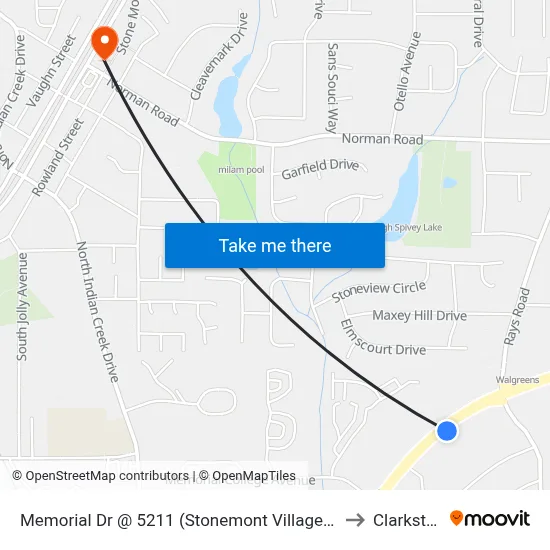 Memorial Dr @ 5211 (Stonemont Village Sc) to Clarkston map
