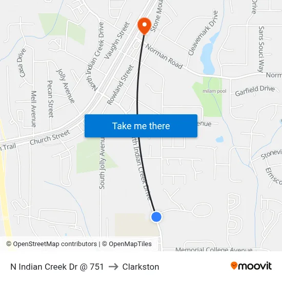 N Indian Creek Dr @ 751 to Clarkston map