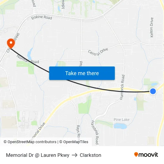 Memorial Dr @ Lauren Pkwy to Clarkston map