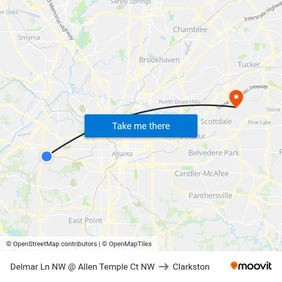Delmar Ln NW @ Allen Temple Ct NW to Clarkston map