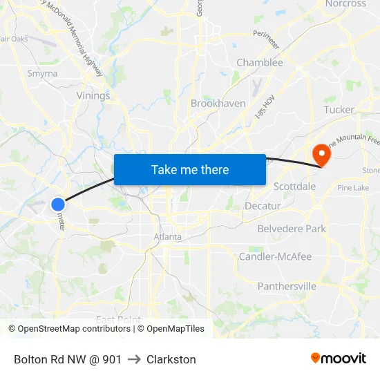 Bolton Rd NW @ 901 to Clarkston map