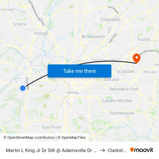 Martin L King Jr Dr SW @ Adamsville Dr SW to Clarkston map