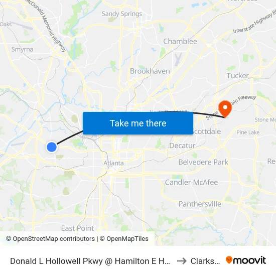Donald L Hollowell Pkwy @ Hamilton E Holmes Dr to Clarkston map