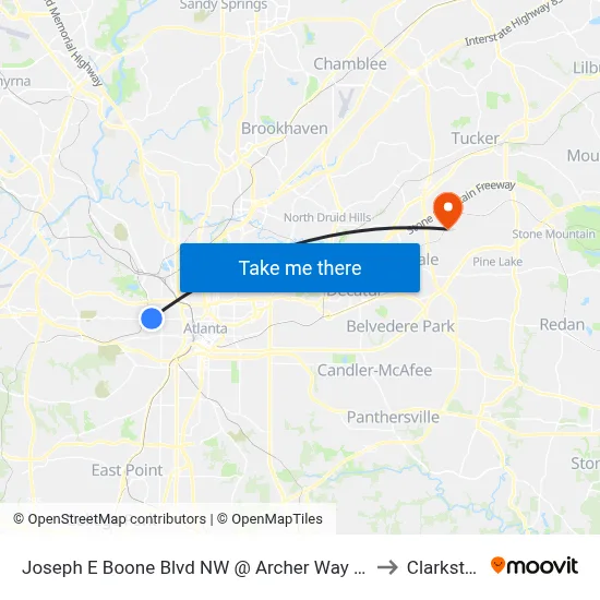 Joseph E Boone Blvd NW @ Archer Way NW to Clarkston map