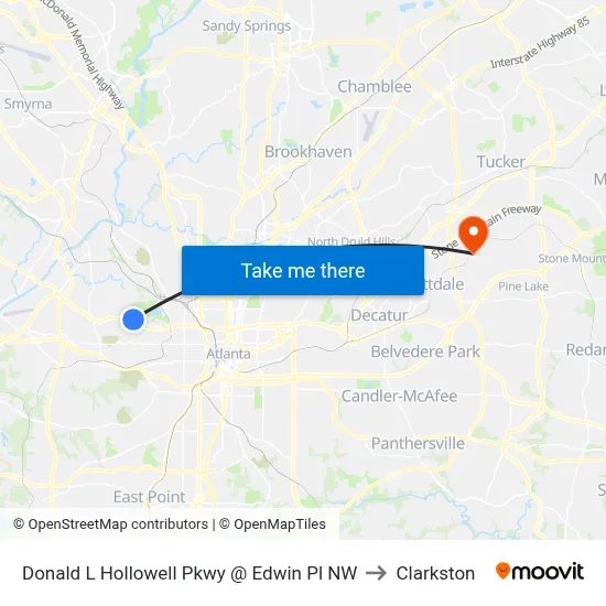 Donald L Hollowell Pkwy @ Edwin Pl NW to Clarkston map