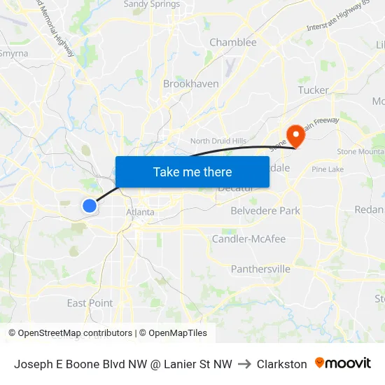 Joseph E Boone Blvd NW @ Lanier St NW to Clarkston map