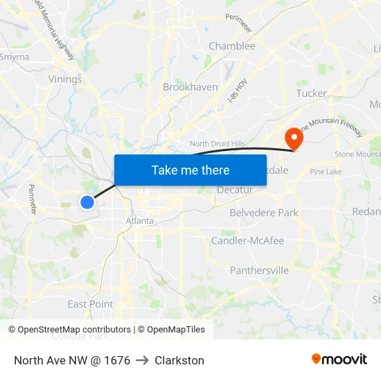 North Ave NW @ 1676 to Clarkston map