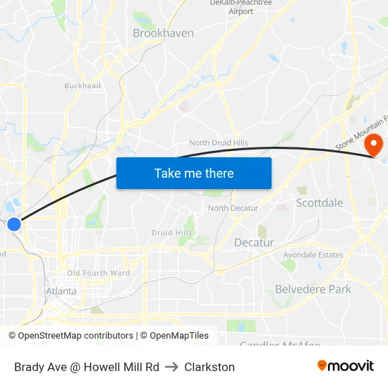 Brady Ave @ Howell Mill Rd to Clarkston map