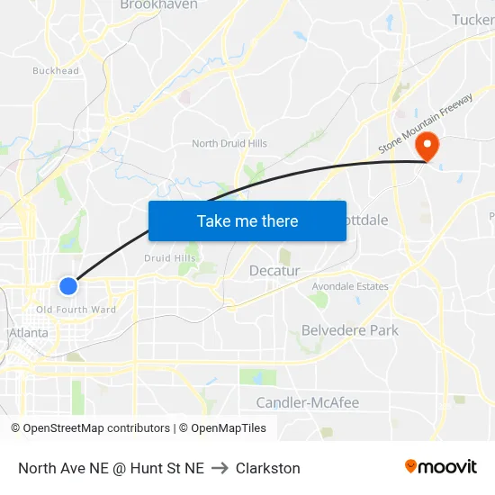 North Ave NE @ Hunt St NE to Clarkston map