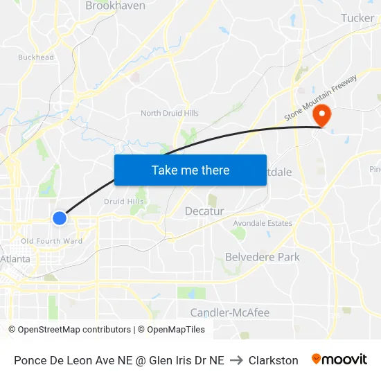 Ponce De Leon Ave NE @ Glen Iris Dr NE to Clarkston map