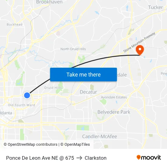 Ponce De Leon Ave NE @ 675 to Clarkston map