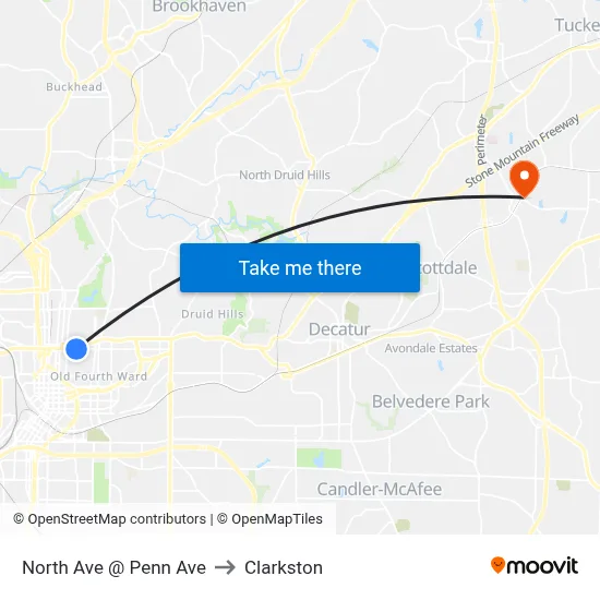 North Ave @ Penn Ave to Clarkston map