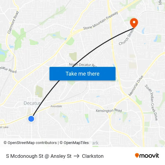 S Mcdonough St @ Ansley St to Clarkston map
