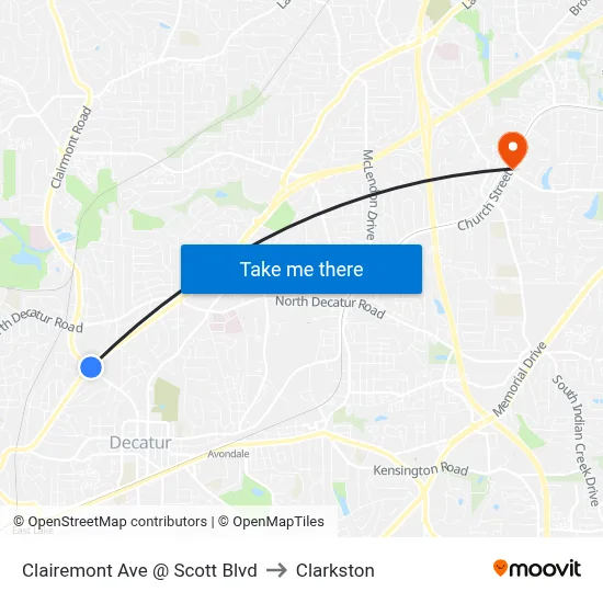 Clairemont Ave @ Scott Blvd to Clarkston map