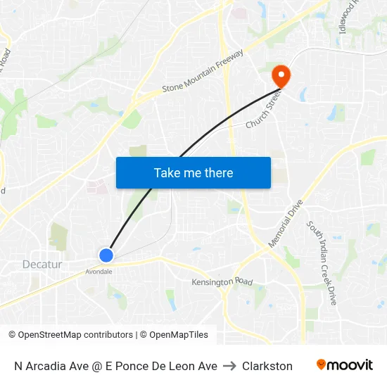 N Arcadia Ave @ E Ponce De Leon Ave to Clarkston map