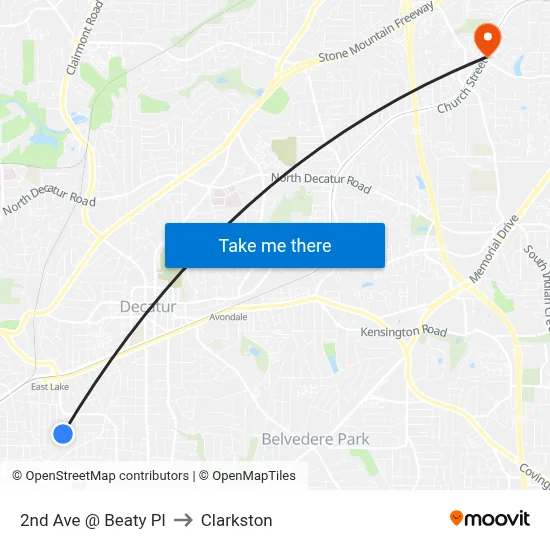 2nd Ave @ Beaty Pl to Clarkston map