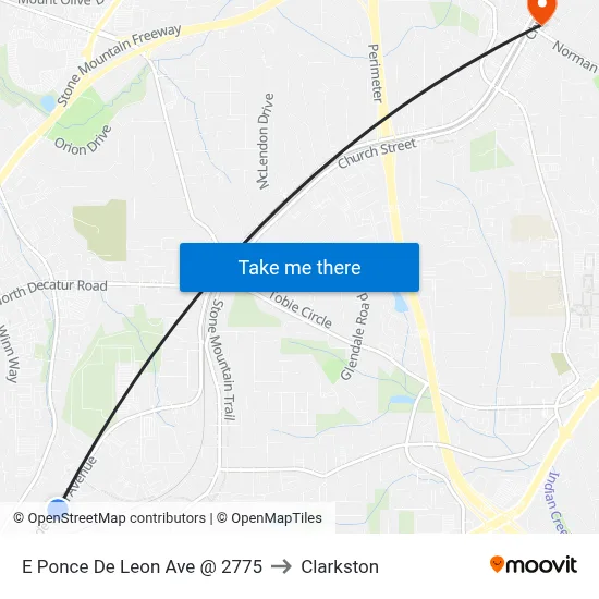 E Ponce De Leon Ave @ 2775 to Clarkston map