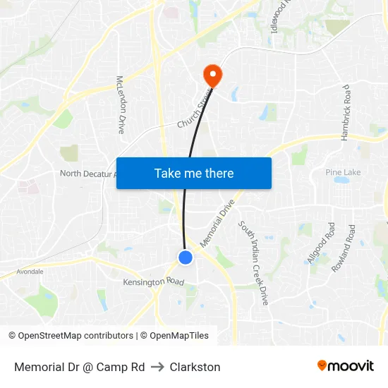 Memorial Dr @ Camp Rd to Clarkston map