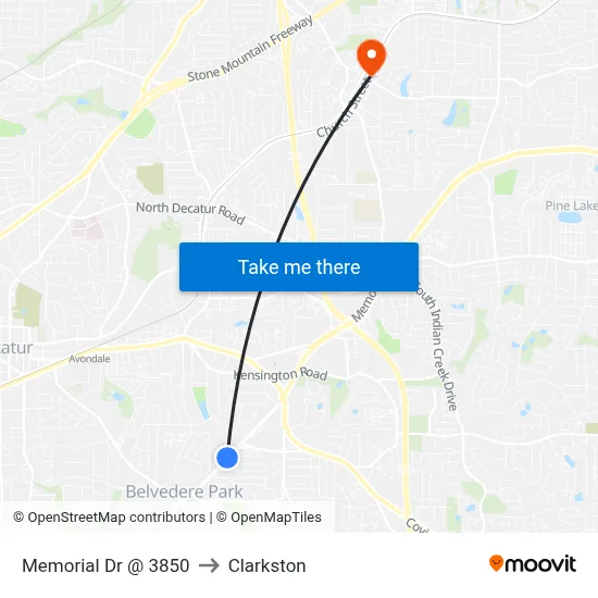 Memorial Dr @ 3850 to Clarkston map