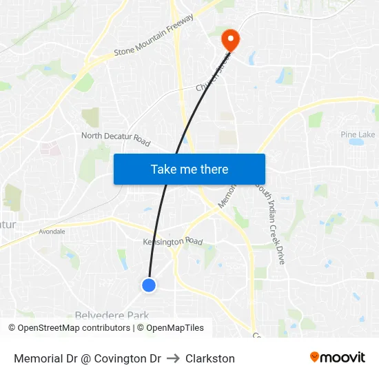Memorial Dr @ Covington Dr to Clarkston map