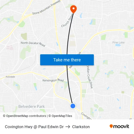 Covington Hwy @ Paul Edwin Dr to Clarkston map