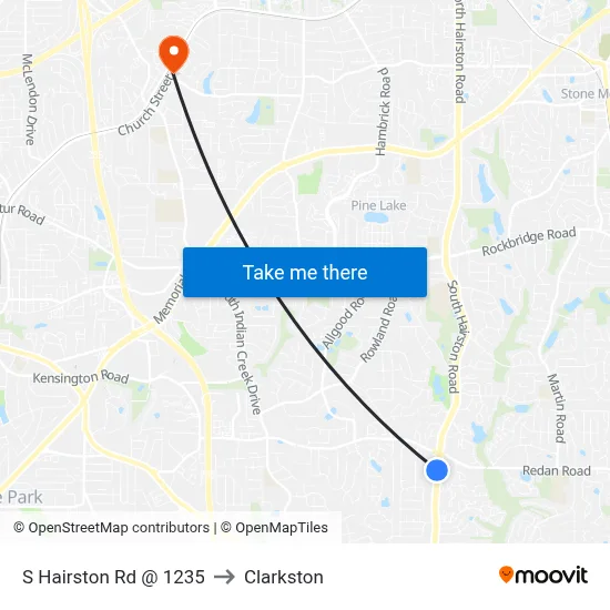 S Hairston Rd @ 1235 to Clarkston map