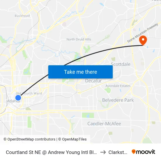 Courtland St NE @ Andrew Young Intl Blvd to Clarkston map