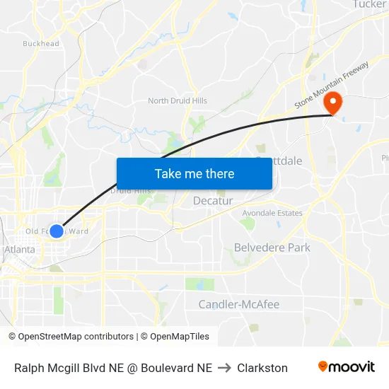 Ralph Mcgill Blvd NE @ Boulevard NE to Clarkston map