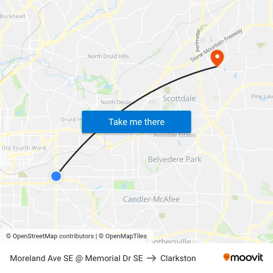 Moreland Ave SE @ Memorial Dr SE to Clarkston map