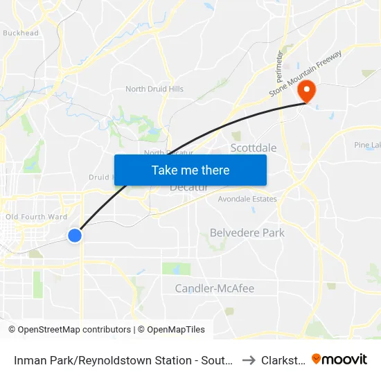 Inman Park/Reynoldstown Station - South Loop to Clarkston map