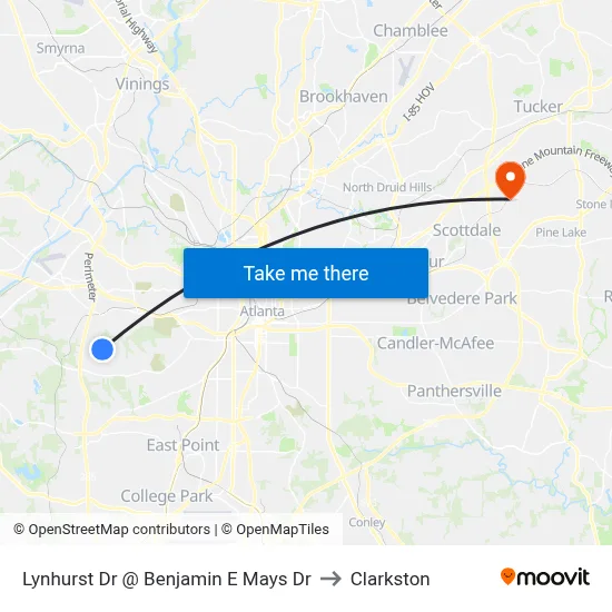 Lynhurst Dr @ Benjamin E Mays Dr to Clarkston map