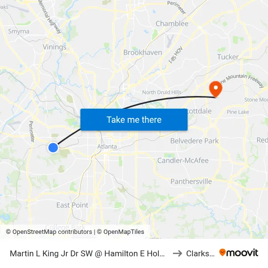 Martin L King Jr Dr SW @ Hamilton E Holmes Dr NW to Clarkston map
