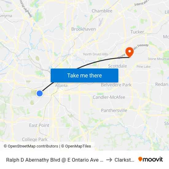 Ralph D Abernathy Blvd @ E Ontario Ave SW to Clarkston map