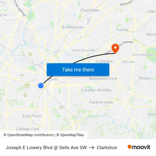 Joseph E Lowery Blvd @ Sells Ave SW to Clarkston map