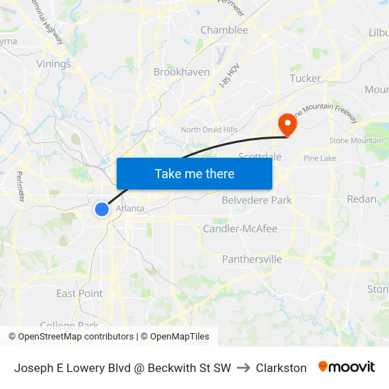 Joseph E Lowery Blvd @ Beckwith St SW to Clarkston map