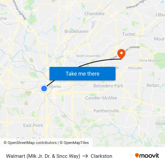 Walmart (Mlk Jr. Dr. & Sncc Way) to Clarkston map