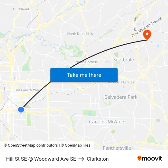 Hill St SE @ Woodward Ave SE to Clarkston map