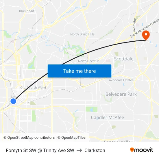 Forsyth St SW @ Trinity Ave SW to Clarkston map