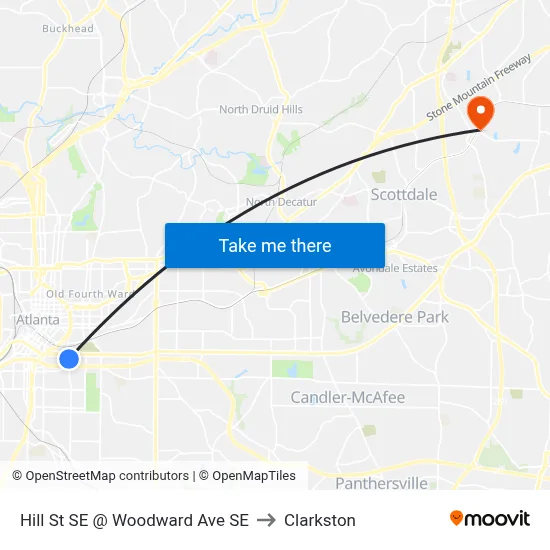 Hill St SE @ Woodward Ave SE to Clarkston map
