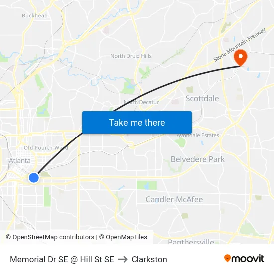 Memorial Dr SE @ Hill St SE to Clarkston map