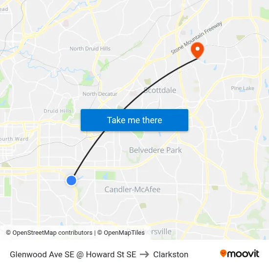 Glenwood Ave SE @ Howard St SE to Clarkston map