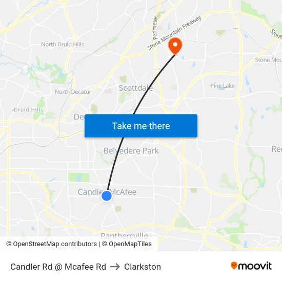 Candler Rd @ Mcafee Rd to Clarkston map
