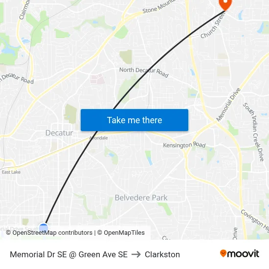 Memorial Dr SE @ Green Ave SE to Clarkston map