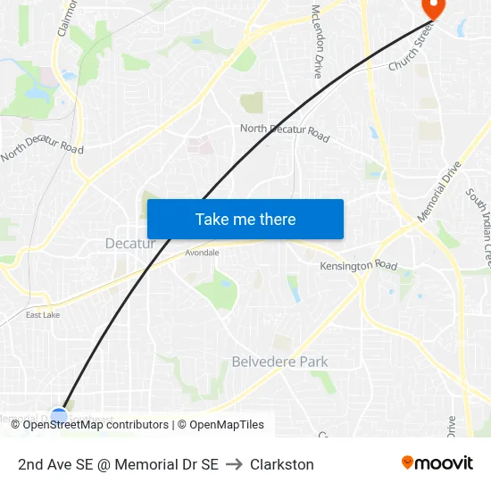 2nd Ave SE @ Memorial Dr SE to Clarkston map