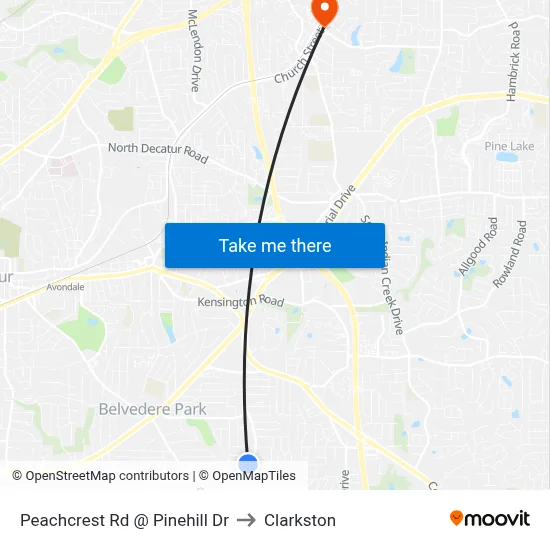 Peachcrest Rd @ Pinehill Dr to Clarkston map