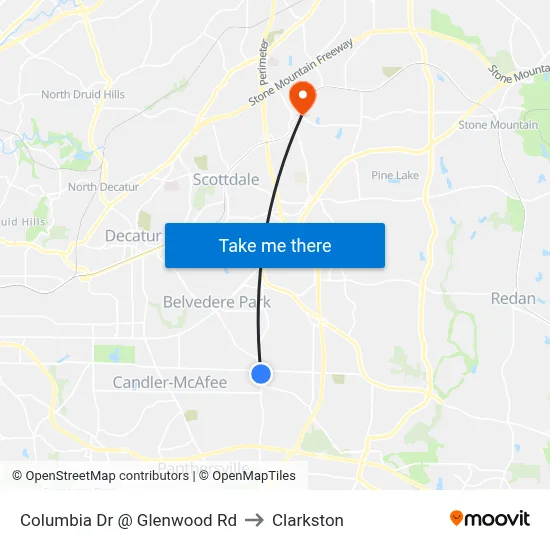 Columbia Dr @ Glenwood Rd to Clarkston map