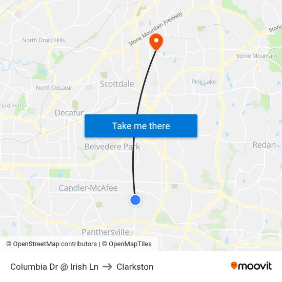 Columbia Dr @ Irish Ln to Clarkston map