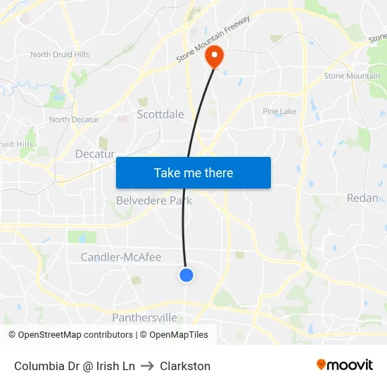 Columbia Dr @ Irish Ln to Clarkston map